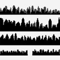 Vector set of black different horizontal cityscape