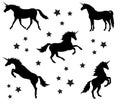 Vector set of black flat silhouettes of unicorn Royalty Free Stock Photo