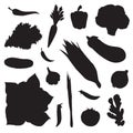 Vector set of black flat vegetables silhouette