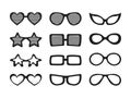 Vector set of black glasses illustration. Photo prop elements, different fashion glasses for masquerade, carnival, party