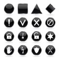 Black glossy buttons with security, hazard, warnin