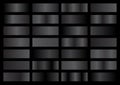 Vector set of black and grey metallic gradients, swatches collection, shiny gradient set on black background Royalty Free Stock Photo