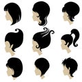 Vector set of black hair styling for woman