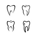 Vector set of black icons of a tooth - dentist clinic icon on white background Royalty Free Stock Photo