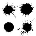 Vector set of black ink blots, drops and brush strokes, isolated on the white background. Series of elements for design. Royalty Free Stock Photo