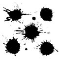 Vector set of black ink blots, drops and brush strokes, isolated on the white background. Series of elements for design. Royalty Free Stock Photo