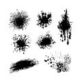 Vector set of black ink splatters, paint splash isolated on white background, flat silhouettes collection. Royalty Free Stock Photo