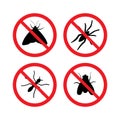 Vector set of black insects crossed in red circle Royalty Free Stock Photo