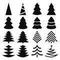 Vector set of black isolated silhouettes of Christmas trees on a white background Royalty Free Stock Photo