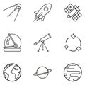 Vector Set of Black Outline Space Icons.