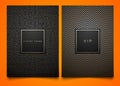 Vector set black packaging templates with different golden linear geometric pattern texture for luxury product. Trendy design