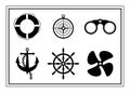 Vector set of black realistic nautical icons Royalty Free Stock Photo