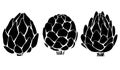 Vector set of black silhouette artichokes isolated from background. Collection icons of head of cabbage healthy vegetables