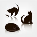 Vector set of black silhouette cat icons, logo