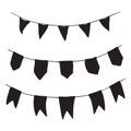 Vector Set of Black Silhouette Flags on the Rope