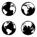 Vector Set of Black Silhouette Globe Icons