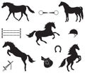 Vector set of black silhouette horse and equipment Royalty Free Stock Photo