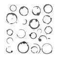 Vector set of Black silhouette Wine stain circles, splashes and spot isolated on white background. Watercolor hand Royalty Free Stock Photo