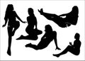 Vector set of black silhouettes of girls in sitting poses full growth.