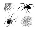 Black silhouettes of spiders and spiderwebs for Halloween