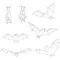 Vector Set of Black Sketch Bats Royalty Free Stock Photo