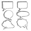 Vector Set of Black Sketch Comics Speech Bubbles. Royalty Free Stock Photo