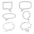 Vector Set of Black Sketch Comics Speech Bubbles. Royalty Free Stock Photo