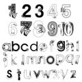 Vector set of black and white abstract hand drawing modern letters and numbers Royalty Free Stock Photo
