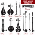 Vector set of black and white chinese musical instruments Royalty Free Stock Photo