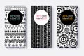 Vector Set Of Black and White Chocolate Bar Package Designs With Modern Tribal Ikat Patterns. Circle frame. Editable