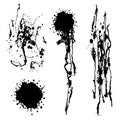 Vector set of black and white inc splash, blots, smudge and brush strokes,