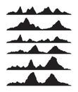 Vector set of black and white mountain silhouette Royalty Free Stock Photo