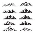 Vector set of black and white mountain silhouette Royalty Free Stock Photo