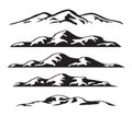 Vector set of black and white mountain silhouette Royalty Free Stock Photo