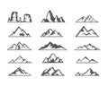 vector set of black and white mountain silhouettes Royalty Free Stock Photo