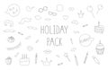 Vector set of black and white photo booth props, cakes, candles, balloons