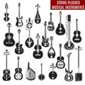 Vector set of black and white string plucked musical instruments in flat design Royalty Free Stock Photo