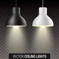 Vector set of black and white turned on pendant ceiling lights, isolated on transparent background Royalty Free Stock Photo