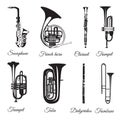 Vector set of black and white wind musical instruments Royalty Free Stock Photo