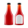 Vector Set of Blank Glass Plastic Red Tomato Ketchup Bottle for Branding with White label on White Background Royalty Free Stock Photo