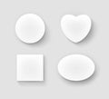 Vector Set of Blank White Round Circular Oval Square and in Shape of Heart Gift Boxes