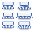 Vector set of blue-white sunshades with blank banners. Outdoors awnings for cafe, market, shops and circus on white