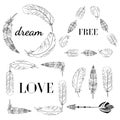 Vector Set of Boho Style Frames and hand drawn elements. Royalty Free Stock Photo