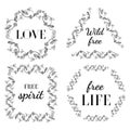 Vector Set of Boho Style Frames and hand drawn elements. Royalty Free Stock Photo