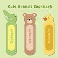 Vector set of bookmarks for children with cute animals theme. Colorful and cute stationery for kids. Royalty Free Stock Photo