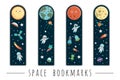 Vector set of bookmarks for children with outer space theme Royalty Free Stock Photo