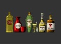 Bottles of alcohol. Distilled beverage