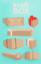 A vector set of boxes in kraft paper different forms and methods of packaging