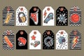 Vector set of boyl`s tags with cute stickers .