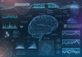 vector set of brain research interfaces. functional magnetic resonance imaging. hud in blue tones Royalty Free Stock Photo